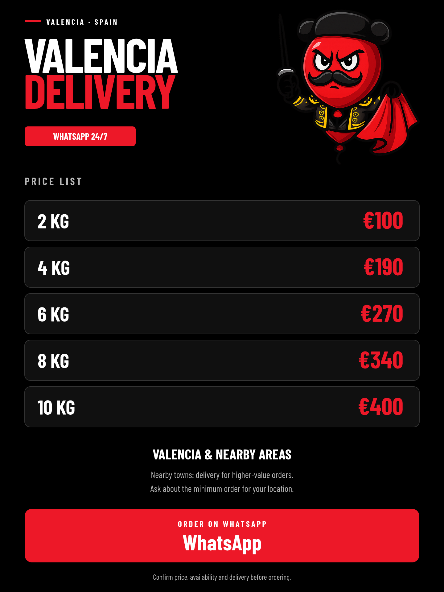 Valencia Delivery — The price list (English)