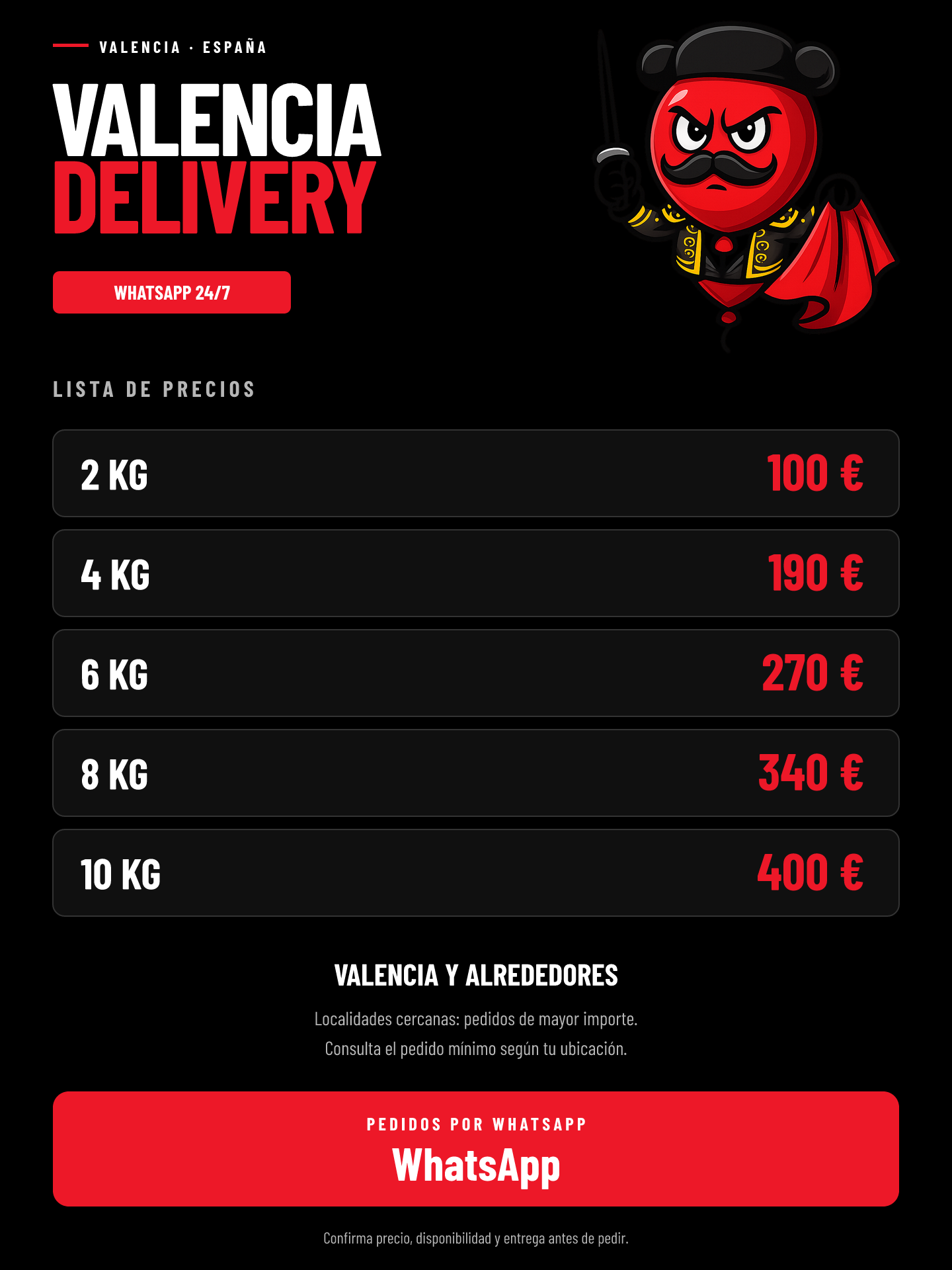 Valencia Delivery — Lista de precios (Español)